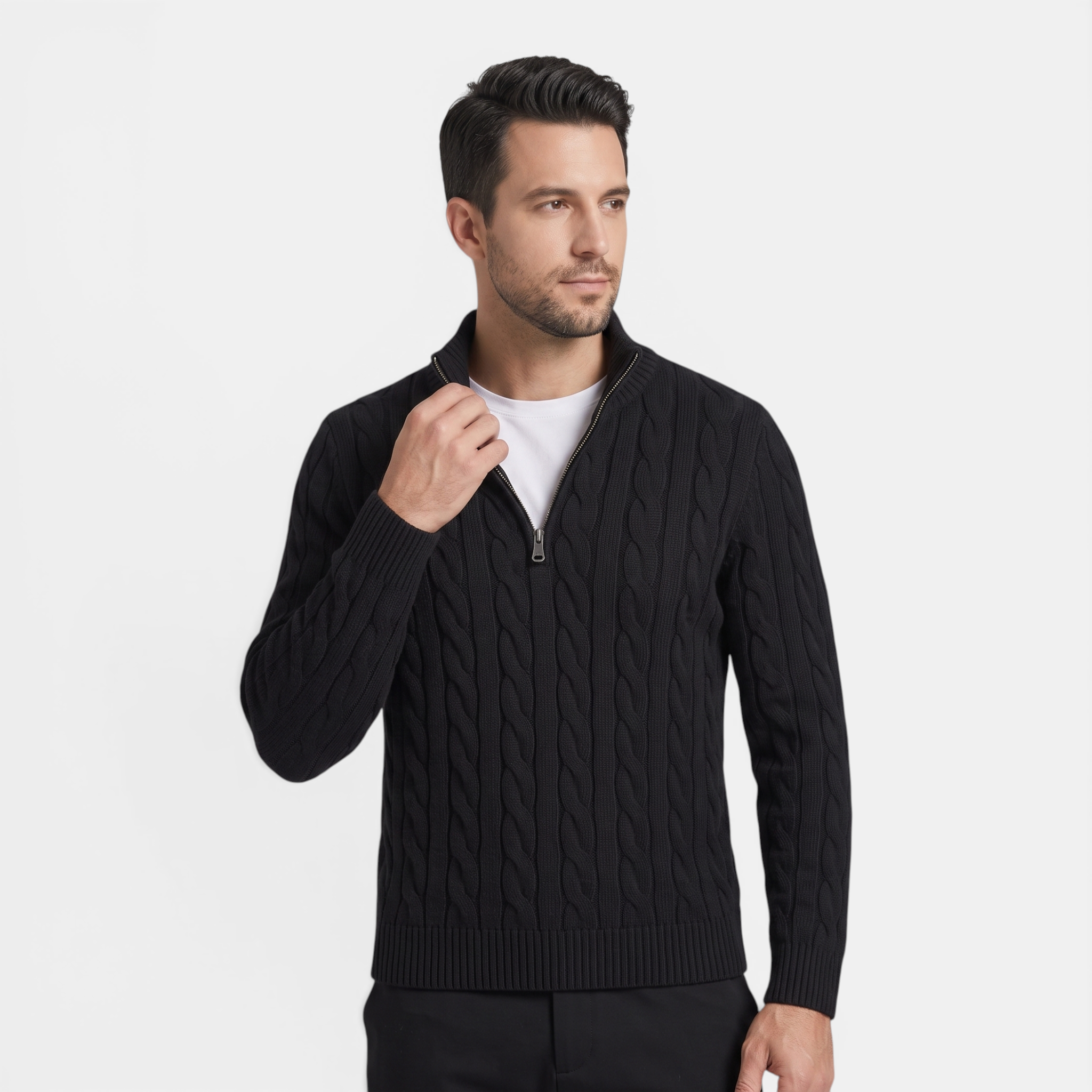 Valeniri | Men's Cable Knit Quarter Zip Sweater Classic Knitwear