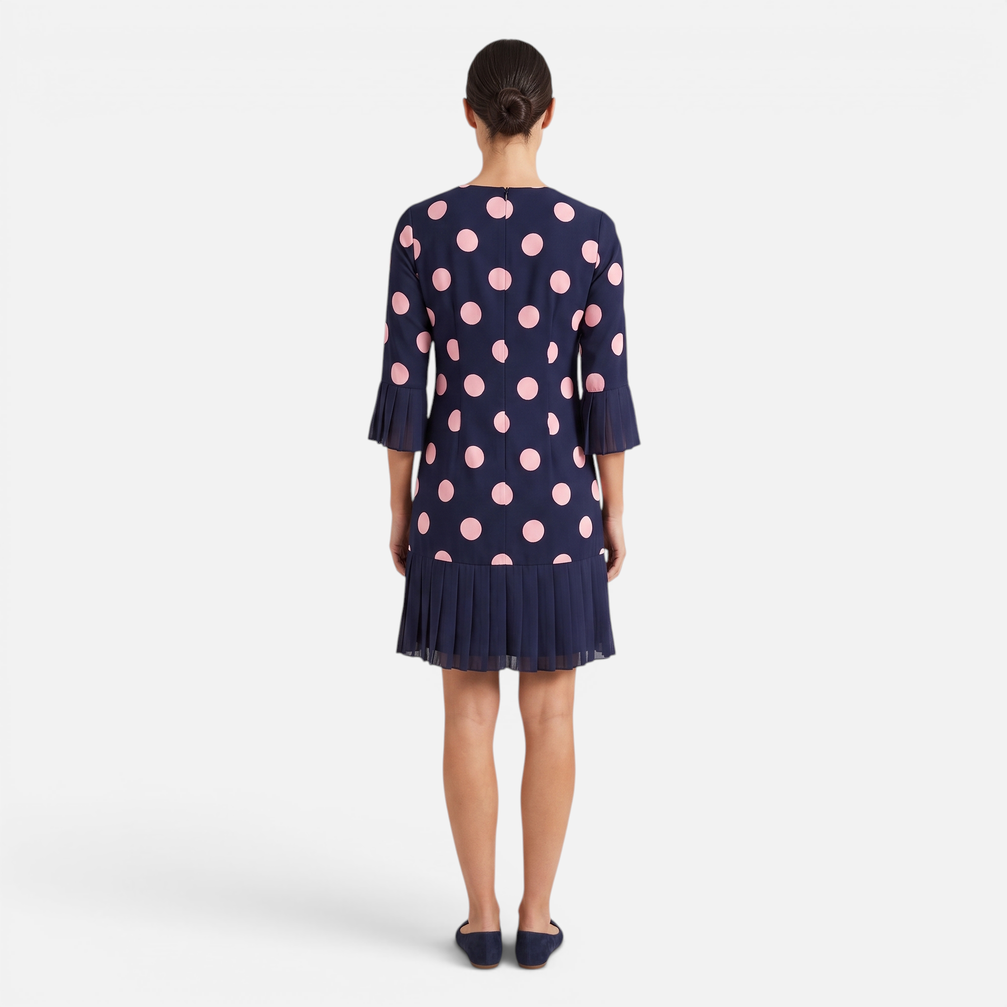 Valeniri | Women's Pleated Polka Dot Dress Short Sleeve Elegant Midi Dress