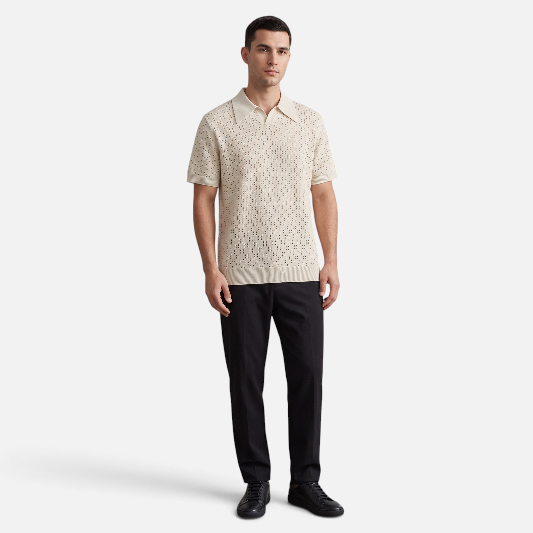 Valeniri | Men's Crochet Polo Tencel Short Sleeve Shirt