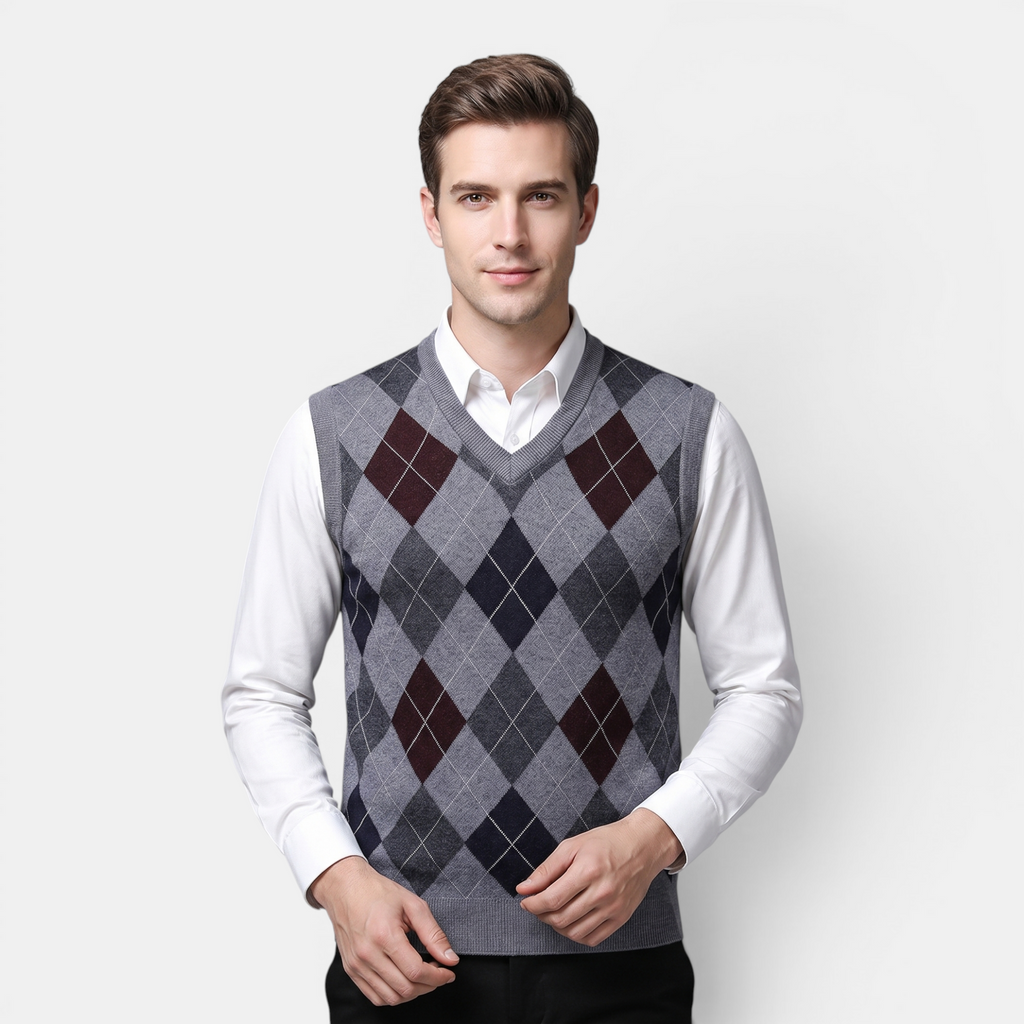 Valeniri | Men's Wool Sweater Vest V-Neck Knit Warm Classic Fit