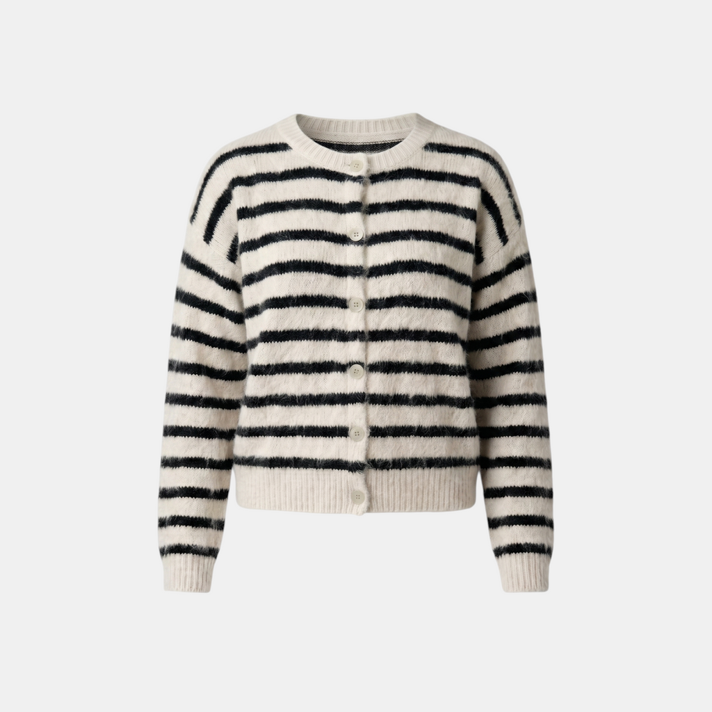 Valeniri | Women's Knit Cardigan Sweater Classic Stripe Long Sleeve