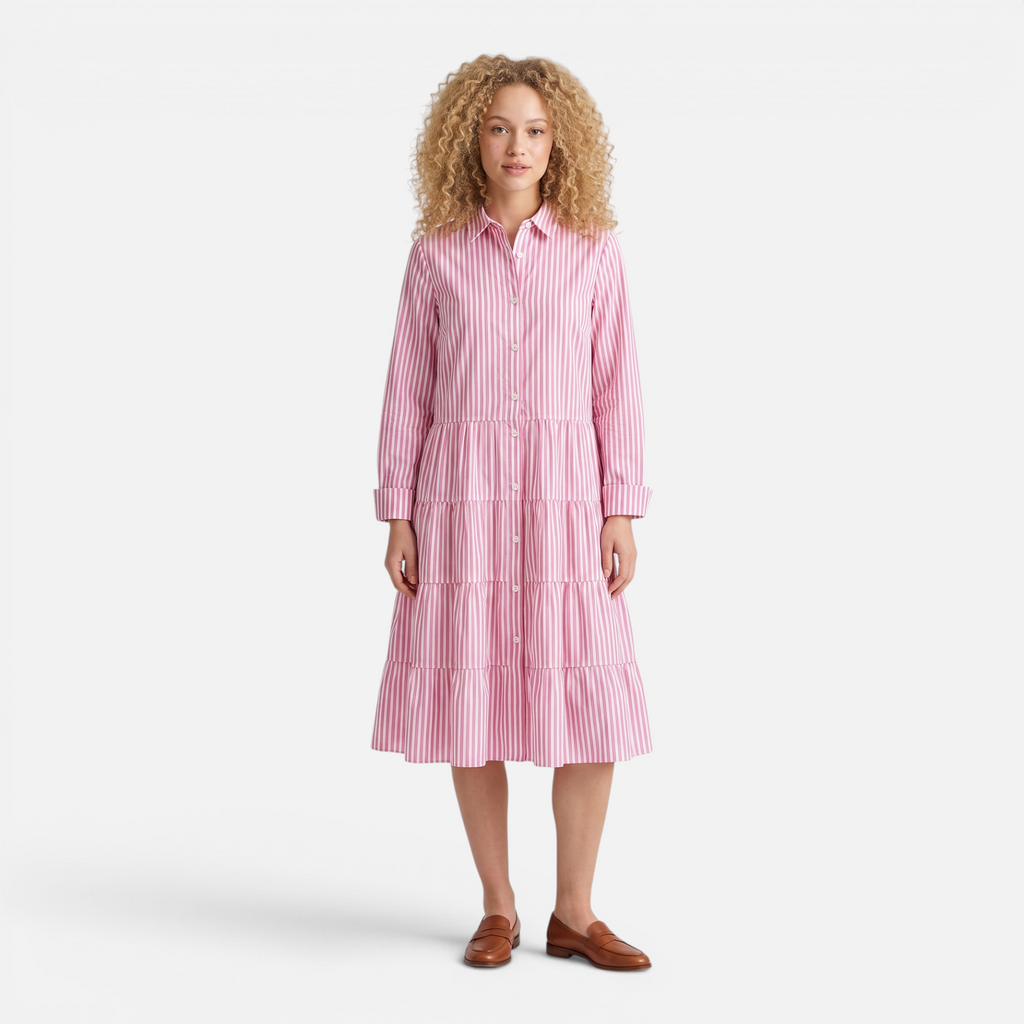 Valeniri | Women's Striped Button-Up Shirt Dress Classic Long Sleeve Dress