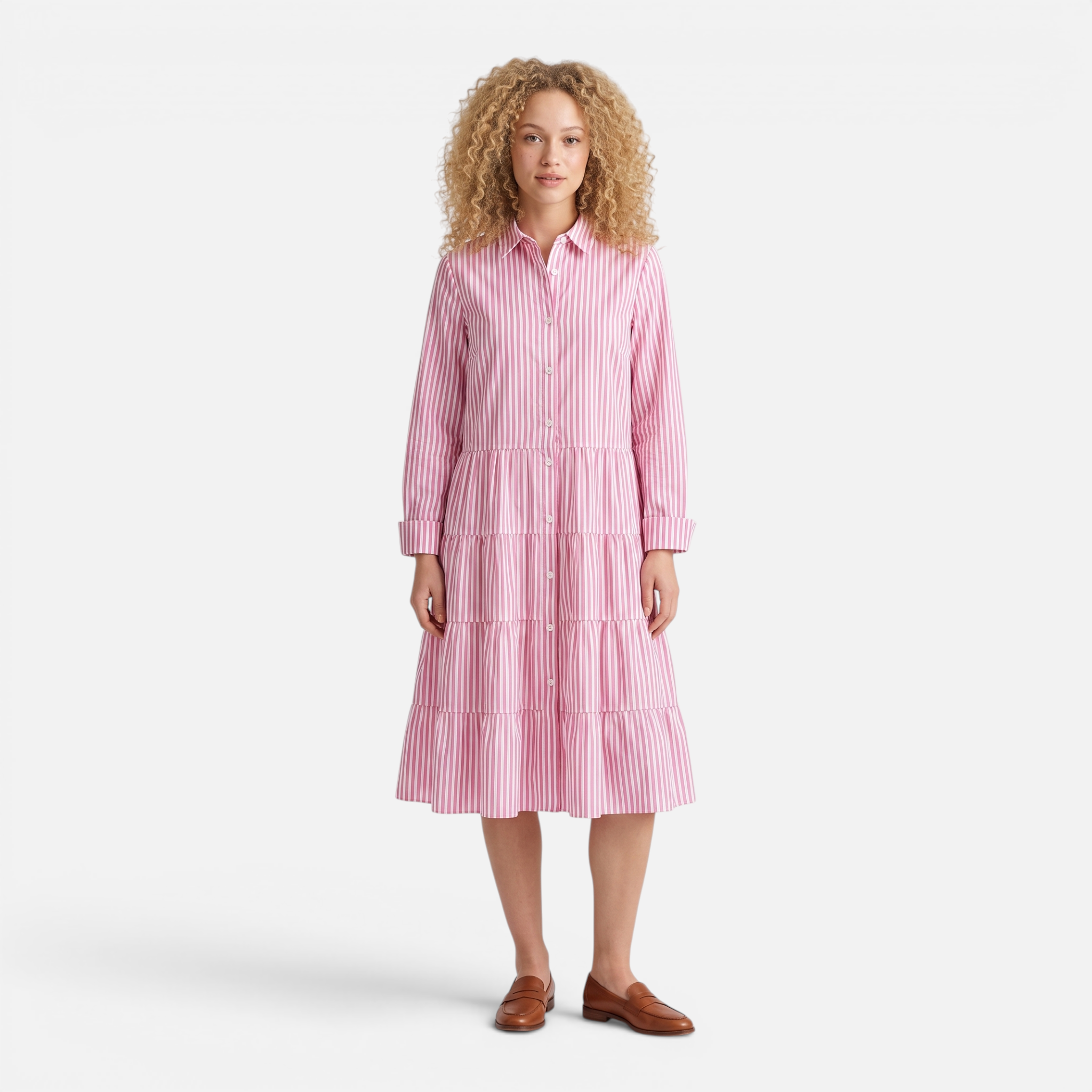 Valeniri | Women's Striped Button-Up Shirt Dress Classic Long Sleeve Dress