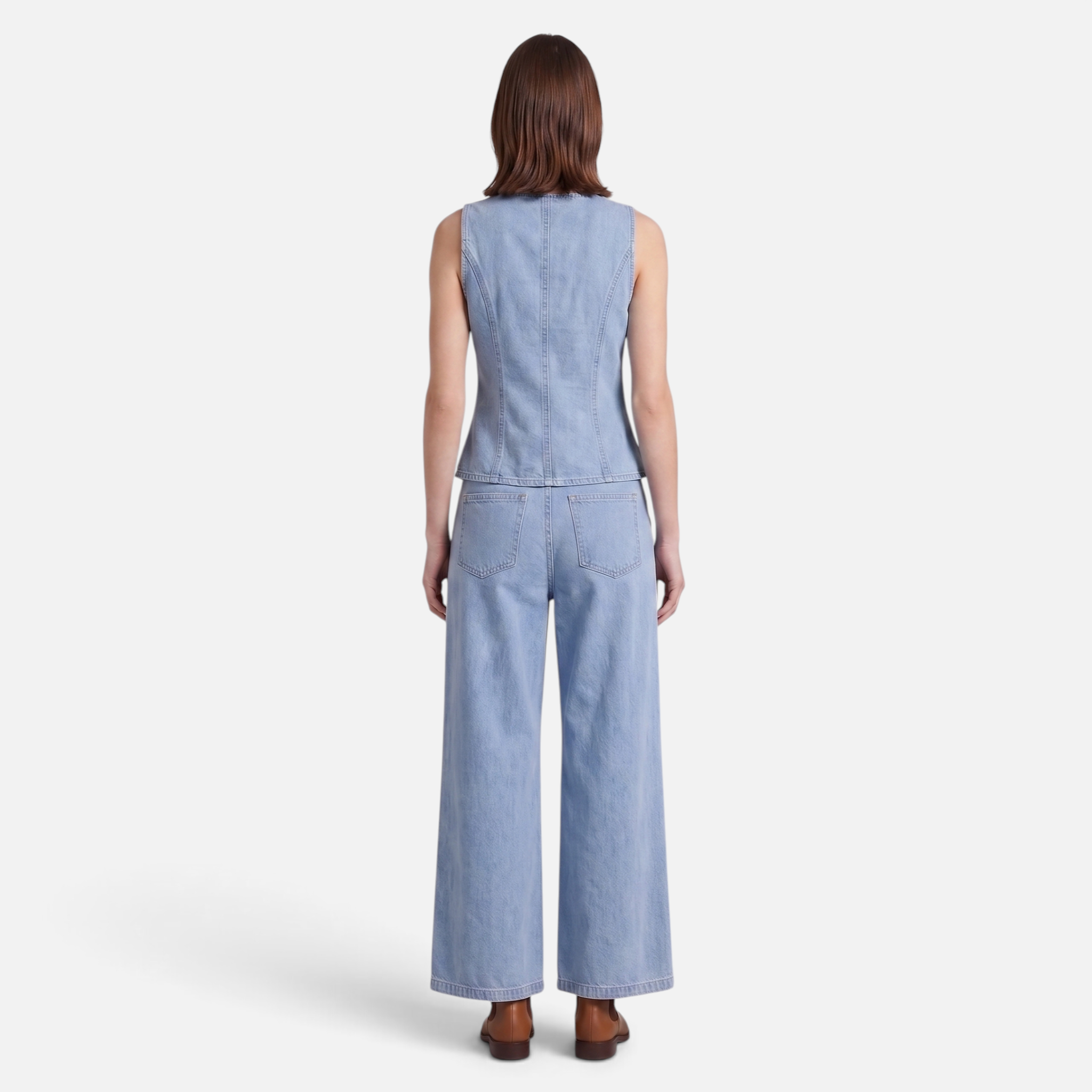 Valeniri | Women's Denim Two-Piece Set Relaxed Fit Button-Up & Wide Leg Pants