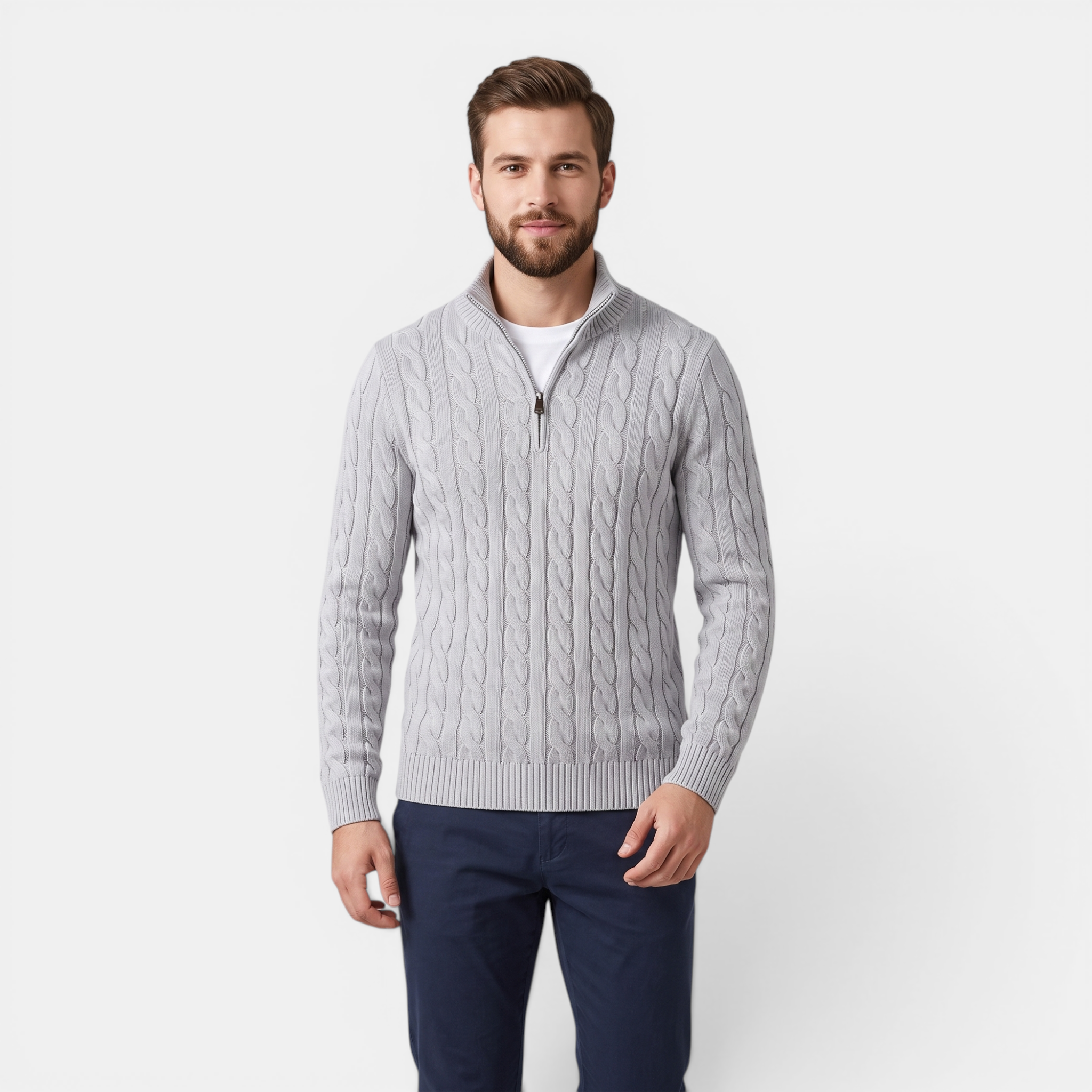 Valeniri | Men's Cable Knit Quarter Zip Sweater Classic Knitwear