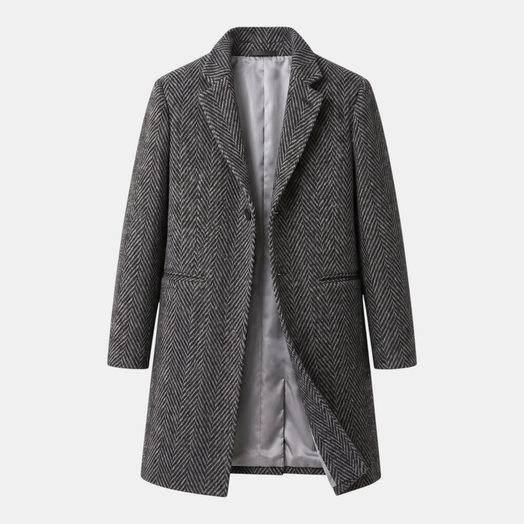 Valeniri | Men's Herringbone Wool Blend Trench Coat Classic Mid Length