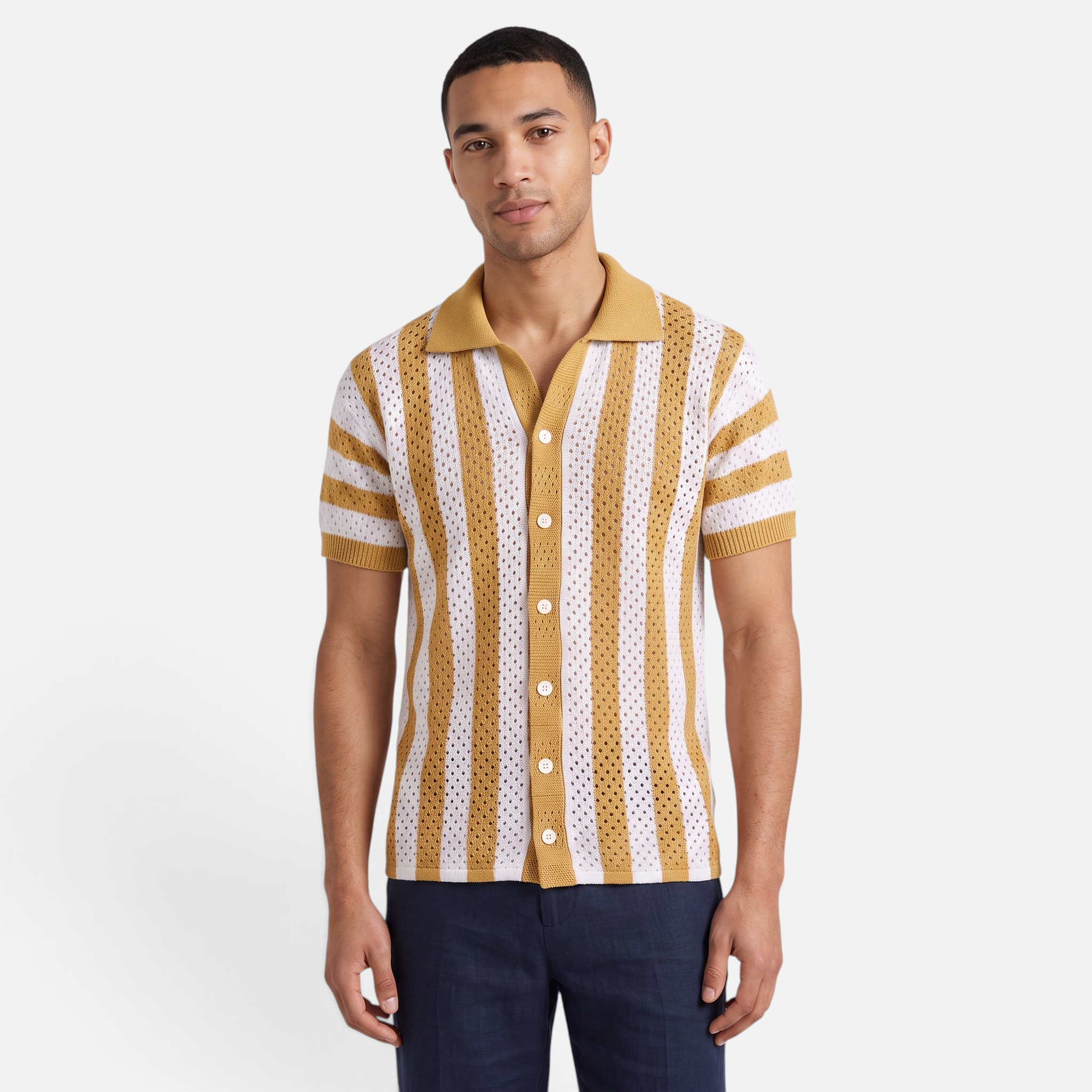 Valeniri | Men's Crochet Polo Shirt – Striped Short Sleeve