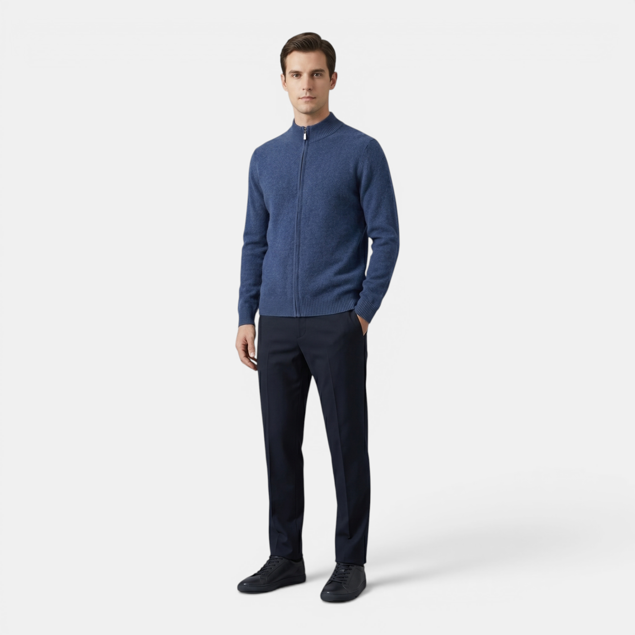 Valeniri | Men's Cashmere Wool Cardigan Thick Knit Zip-Up Stand Collar