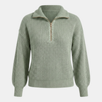 Valeniri | Women's Quarter Zip Knit Sweater Loose Fit Long Sleeve