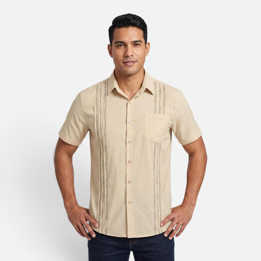 Valeniri | Men's Cuban Collar Shirt Lightweight Relaxed Fit Button-Up