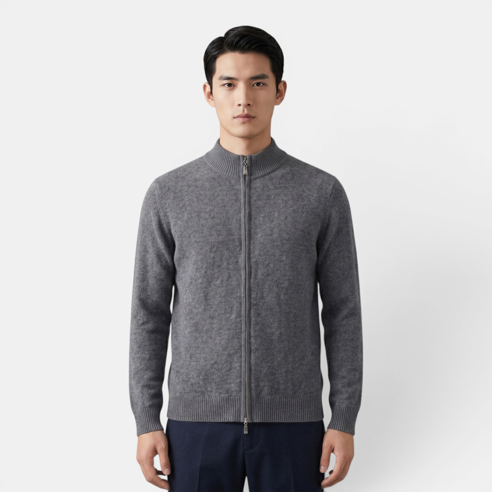 Valeniri | Men's Cashmere Wool Cardigan Thick Knit Zip-Up Stand Collar