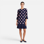 Valeniri | Women's Pleated Polka Dot Dress Short Sleeve Elegant Midi Dress