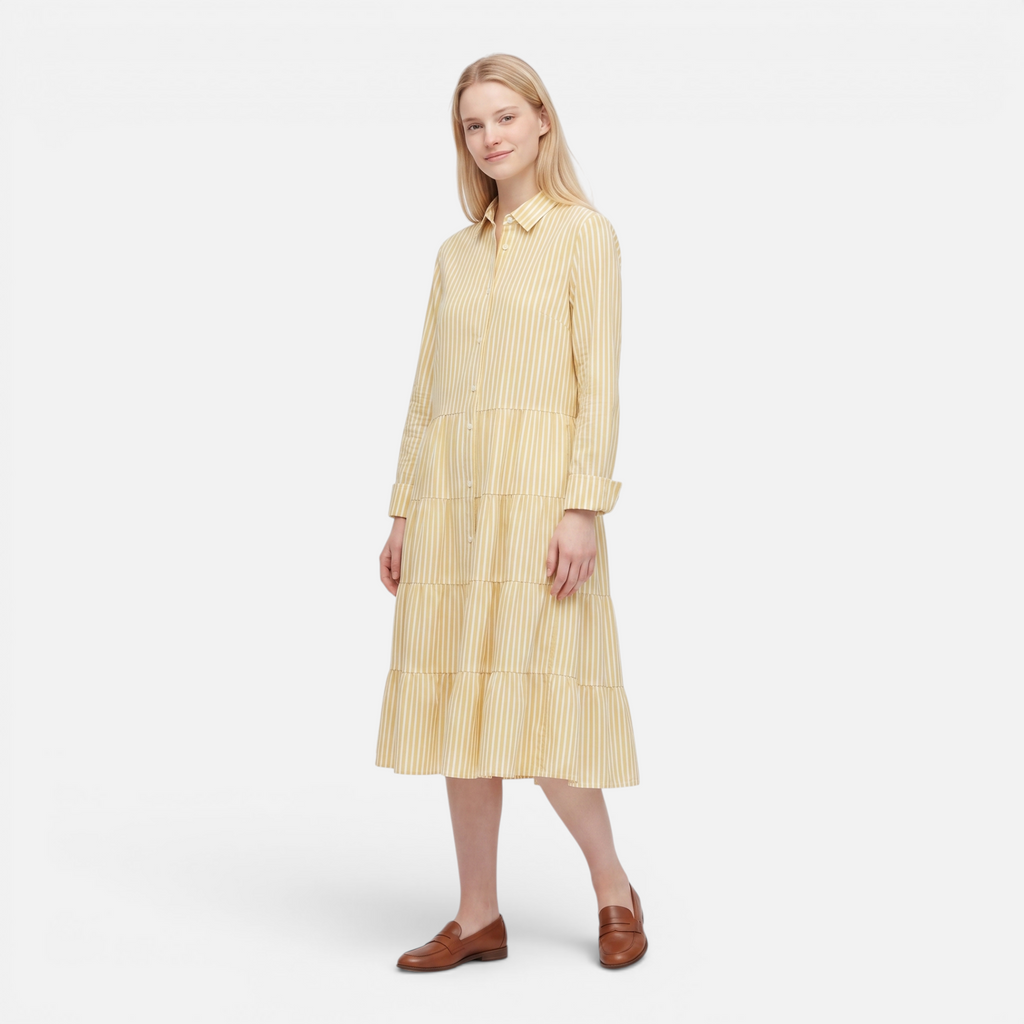 Valeniri | Women's Striped Button-Up Shirt Dress Classic Long Sleeve Dress
