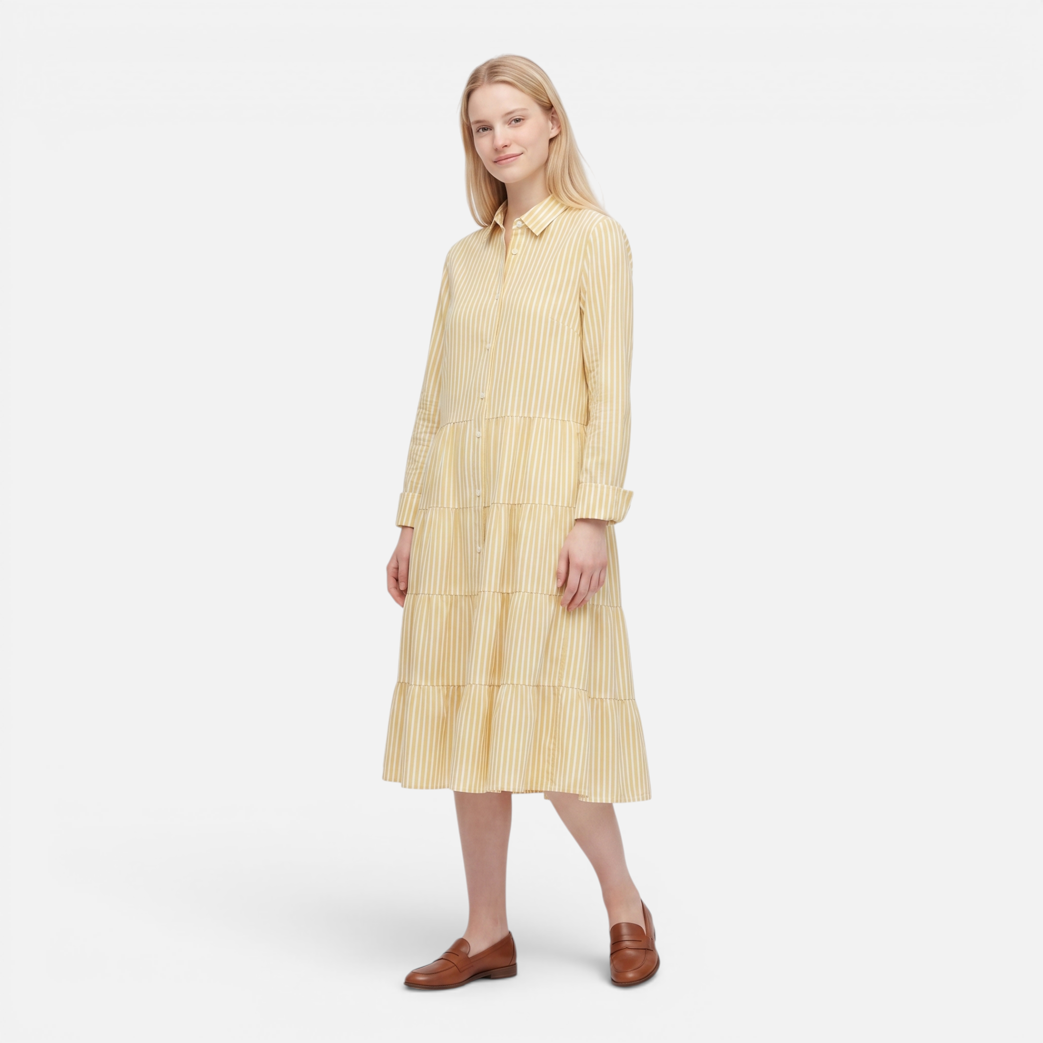 Valeniri | Women's Striped Button-Up Shirt Dress Classic Long Sleeve Dress