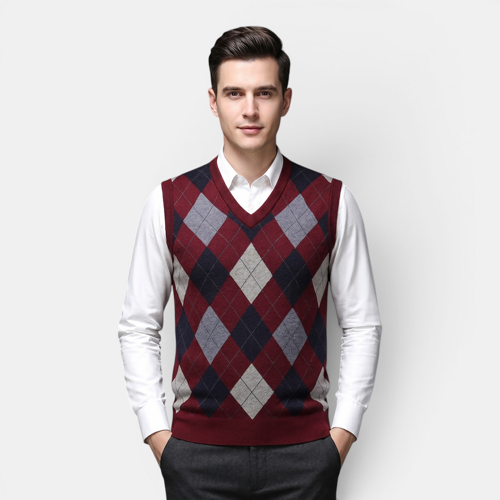 Valeniri | Men's Wool Sweater Vest V-Neck Knit Warm Classic Fit