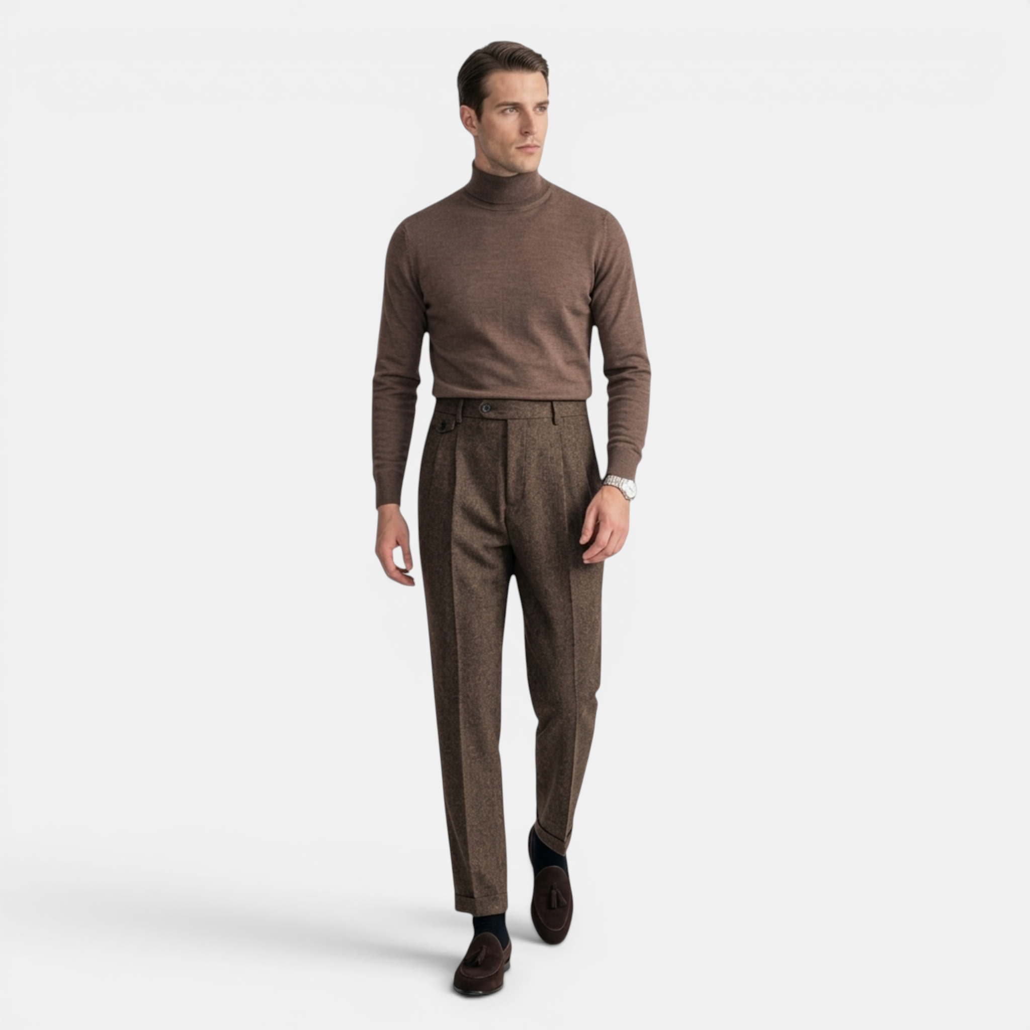 Valeniri | Men’s Winter Wool Pants Herringbone Classic Fit Formal Trousers