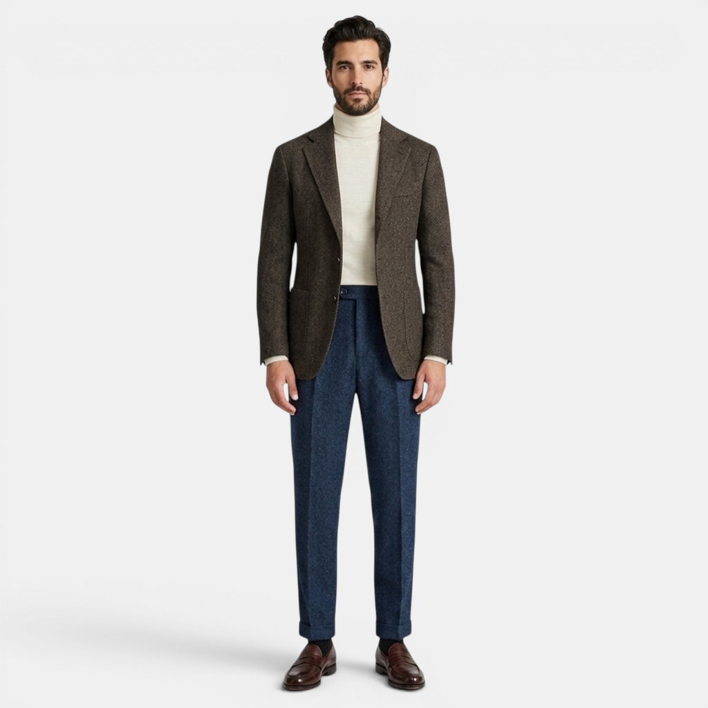 Valeniri | Men’s Winter Wool Pants Herringbone Classic Fit Formal Trousers