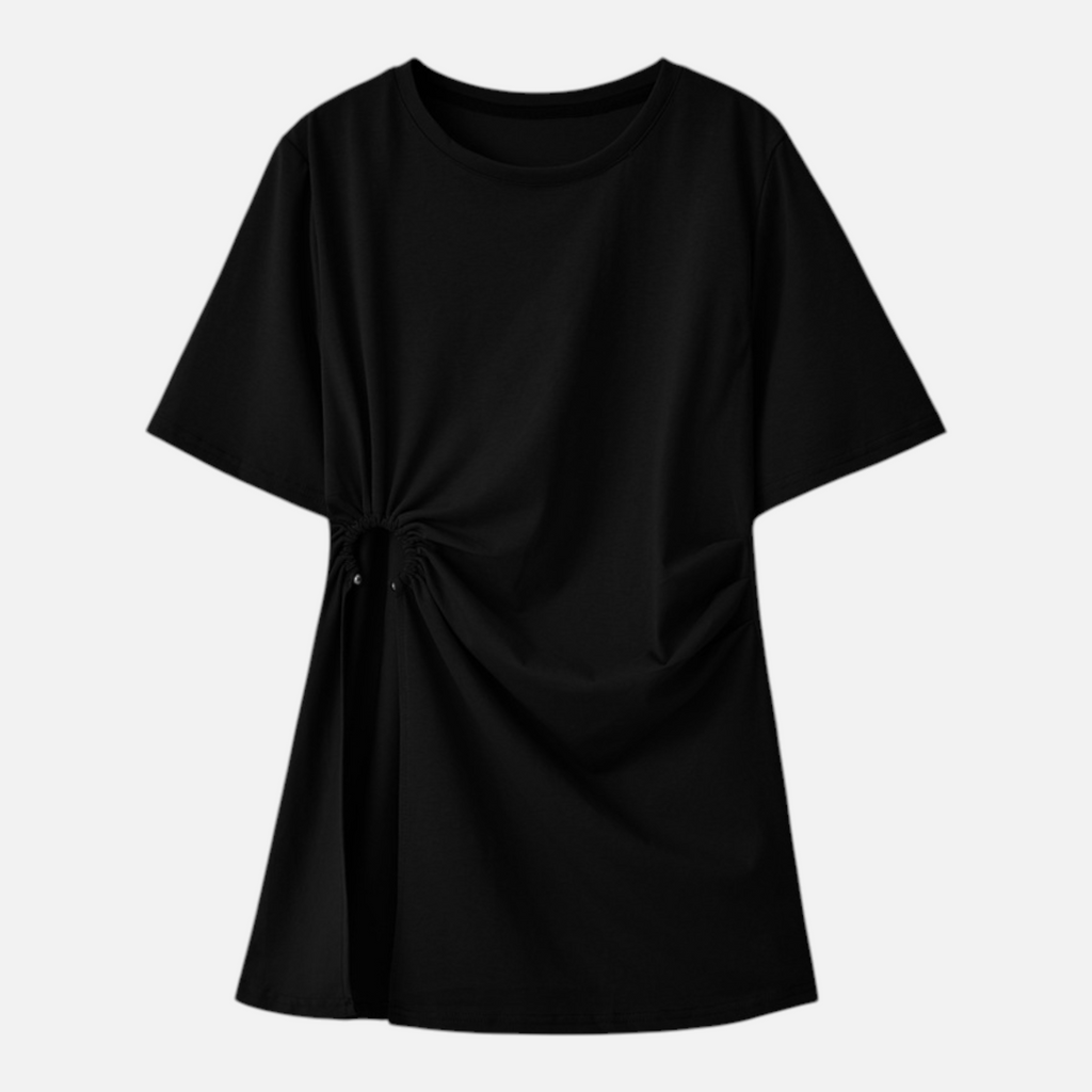 Valeniri | Women's Ruched Cotton Top – Slim Fit Short Sleeve Shirt