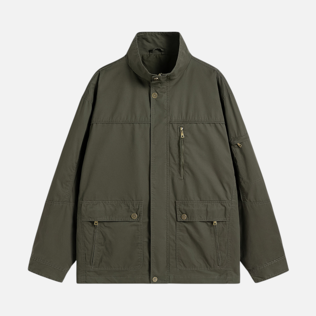 Valeniri | Men’s Utility Field Jacket – Multi-Pocket Stand Collar Coat