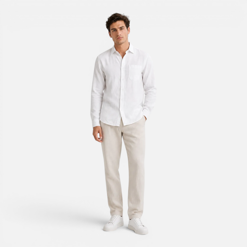 Valeniri Men's Linen Long Sleeve Shirt Classic Loose Fit Button Up