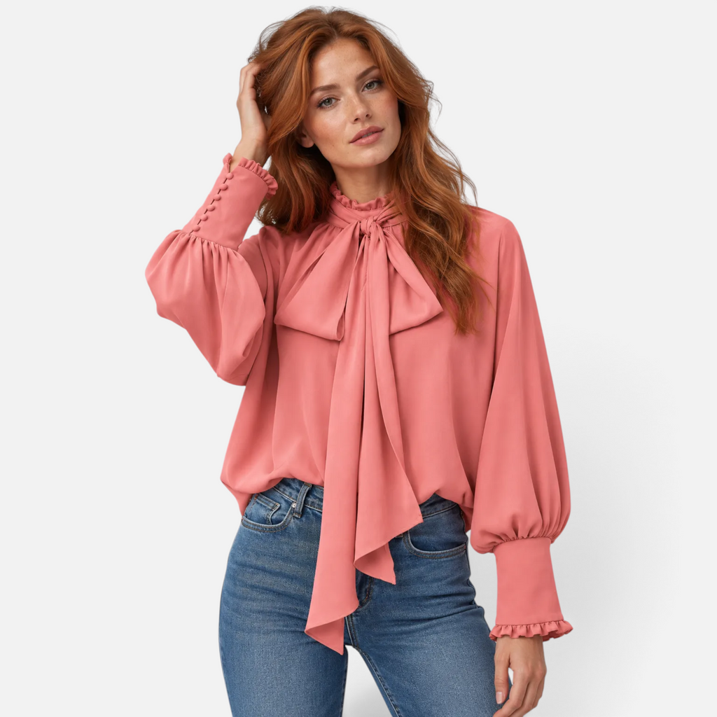 Valeniri | Women’s Pussy Bow Blouse – Tie-Neck Long Sleeve Top