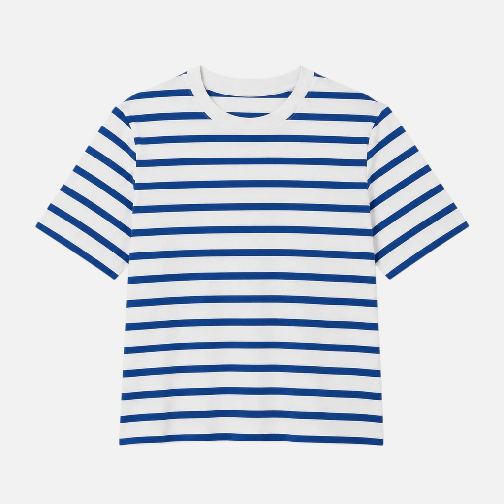 Valeniri | Women's Cotton Striped Crew Neck T-Shirt Loose Fit Short Sleeve