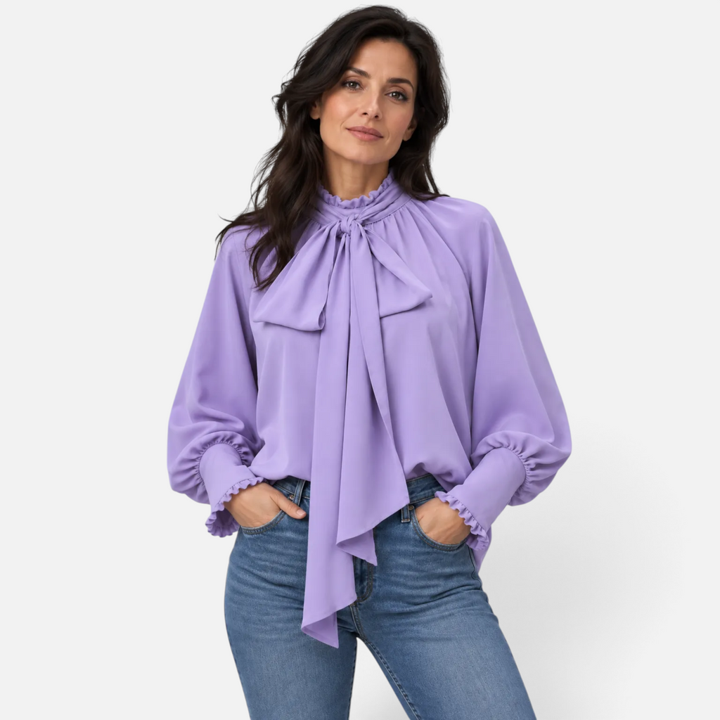 Valeniri | Women’s Pussy Bow Blouse – Tie-Neck Long Sleeve Top