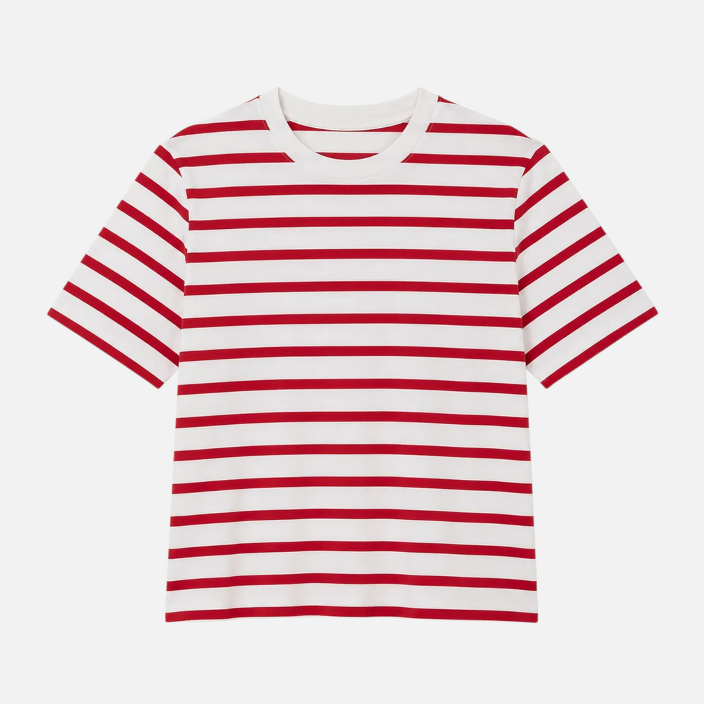 Valeniri | Women's Cotton Striped Crew Neck T-Shirt Loose Fit Short Sleeve